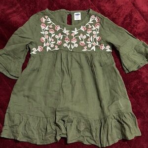 Olive Green Dress with Floral Embroidery